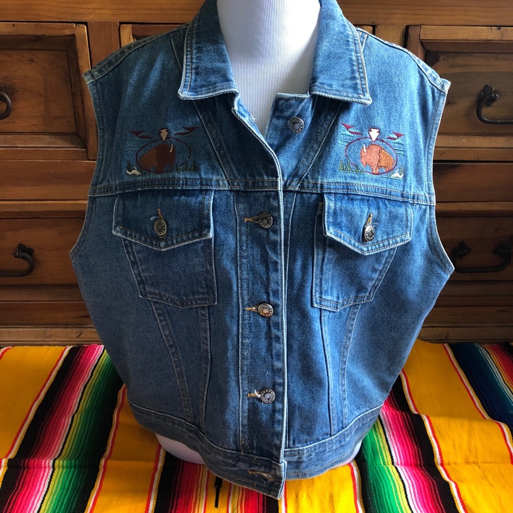 Buffalo Embroidered Denim Vest